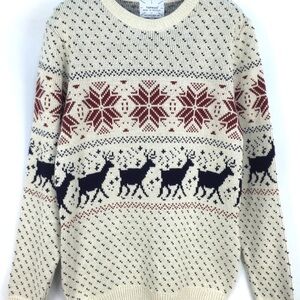 Topman Cream and Red Patterned Sweater Snowflake Christmas Size S
